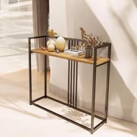 طاولة مدخل حديد وخشب ام دي اف بني وبيج - 110×30×90...