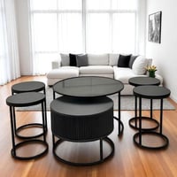 طقم طاولتين متداخلة مع 4 خدمة خشب سنديان