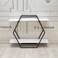 رف جداري -اطار معدني وخشب ابيض