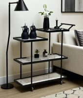 عربة تقديم 4 أدوار بسطح خشب ابيض رخامي