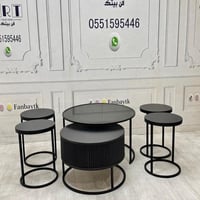 طقم طاولتين متداخلة مع 4 خدمة خشب سنديان