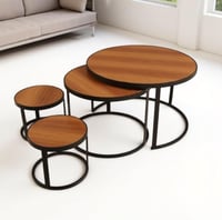 طقم طاولتين دائري مع 4 خدمة سطح خشب لون بني