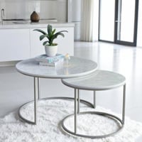 طقم طاولتين سطح خشب شكل رخام لون فضي