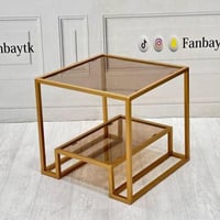 طاولة خدمة حديد ذهبي زجاج عسلي-FANBAYTk