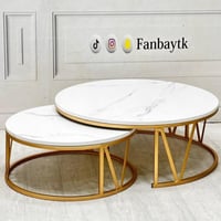 طقم طاولة ارضي 8 قطع سطح خشب شكل رخام