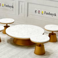 طقم طاولة أرضي 5قطع سطح خشب شكل رخام-FANBAYTK