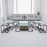 طقم طاولات شاي خشب وزجاج 1+6 :QALAA