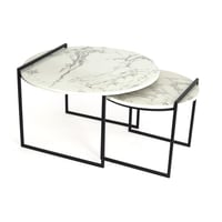 طقم طاولتين قهوة دائري خشب لون ابيض قاعدة معدن لون...