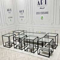 طقم طاولات شاي خشب وزجاج 1+6