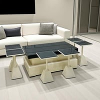 طقم طاولات ضيافة 7 قطع خشب وبسطح قزازي