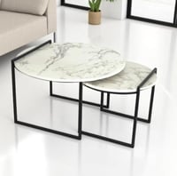 طقم طاولتين قهوة دائري خشب لون ابيض قاعدة معدن لون...