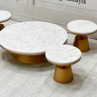 طقم طاولة أرضي 5قطع سطح خشب شكل رخام-FANBAYTK