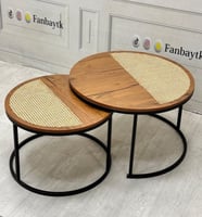 طقم طاولتين متداخلتين راتان وخشب