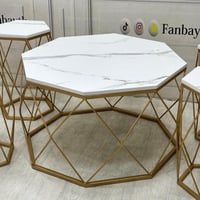 طقم طاولات متداخلة لون ذهبي 5 قطع بسطح شبيه الرخام