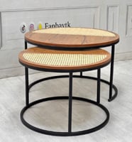 طقم طاولتين متداخلتين راتان وخشب