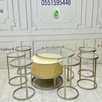 طقم طاولتين متداخلة مع 4 خدمة خشب سنديان