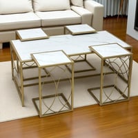 طقم طاولات ذهبي بسطح خشبي أنيق