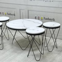 طقم طاولات 1+4 بسطح خشب لون أبيض شبيه الرخام