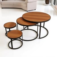 طقم طاولتين دائري مع 4 خدمة سطح خشب لون بني