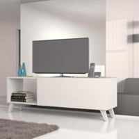 طاولة تلفاز أبيض برف جانبي