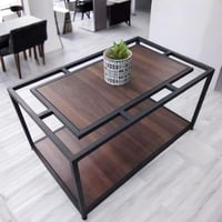 طاولة قهوة ستيل و خشب ام دي اف أسود وبني - 50 × 60...