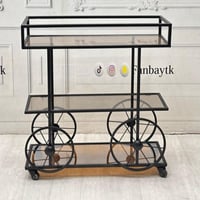 (ترولي)عربيه تقديم باللون الاسود زجاج عسلي