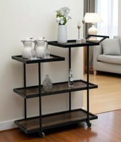 عربة تقديم 4 أدوار بسطح خشب بني رخامي أنيق