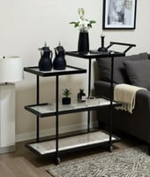 عربة تقديم 4 أدوار بسطح خشب ابيض رخامي