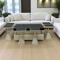 طقم طاولات ضيافة 7 قطع خشب وبسطح قزازي