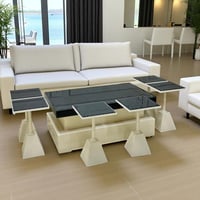 طقم طاولات ضيافة 7 قطع خشب وبسطح قزازي