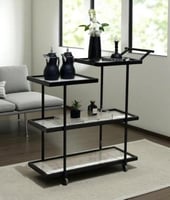 عربة تقديم 4 أدوار بسطح خشب ابيض رخامي