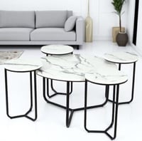 طقم طاولة تقديم مع 4 طاولات خدمة لون اسود سطح خشب