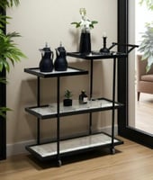 عربة تقديم 4 أدوار بسطح خشب ابيض رخامي