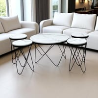 طقم طاولات 1+4 بسطح خشب لون أبيض شبيه الرخام