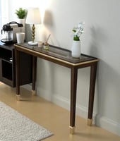 كونسول مدخل خشب بني بسطح زجاج شفاف