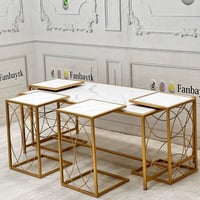 طقم طاولات ذهبي بسطح خشبي:١٢٠×٦٠×٥٠ + ٣٥×٣٥×٥٣-FAN...