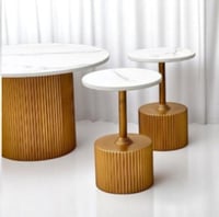 طقم طاولة تقديم سطح خشب مع 4 طاولات خدمة