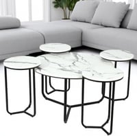 طقم طاولة تقديم مع 4 طاولات خدمة لون اسود سطح خشب