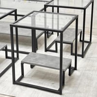 طقم طاولات شاي خشب وزجاج 1+6