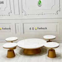 طقم طاولة أرضي 5قطع سطح خشب شكل رخام-FANBAYTK