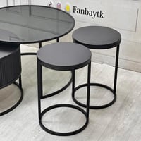 طقم طاولتين متداخلة مع 4 خدمة خشب سنديان