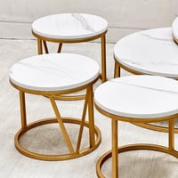 طقم طاولة ارضي 8 قطع سطح خشب شكل رخام