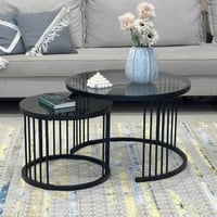 طقم طاولتين صاج لون أسود زجاج أسود