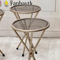 طقم طاولة بيضاوي دورين 5 قطع سطح خشب زجاج عسلي