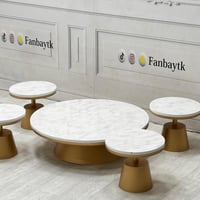 طقم طاولة أرضي 5قطع سطح خشب شكل رخام-FANBAYTK