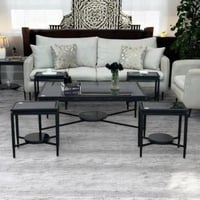 طقم طاولات ضيافة دورين سطح زجاج أسود