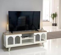 طاوله بلازما خشب لون ابيض و بسطح بني