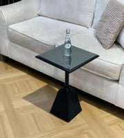 طاولة خدمة خشب أسود سطح زجاج مرايا