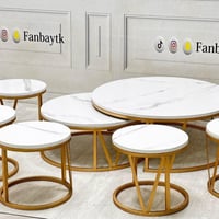 طقم طاولة ارضي 8 قطع سطح خشب شكل رخام