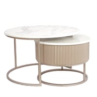 طاولات تقديم قواعد حديد متداخلة وسطح خشب لون أبيض